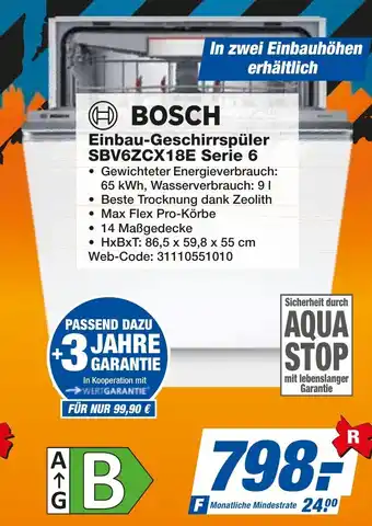 expert Techno Land BOSCH Einbau-Geschirrspüler SBV6ZCX18E Serie 6 Angebot