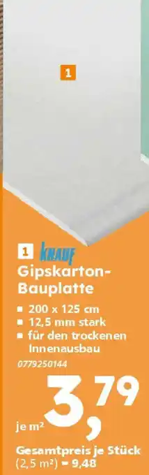 Globus Baumarkt KNAUF Gipskarton- Bauplatte Angebot