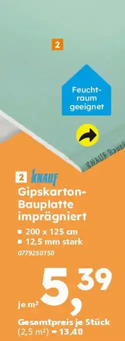 Globus Baumarkt KNAUF Gipskarton- Bauplatte imprägniert Angebot