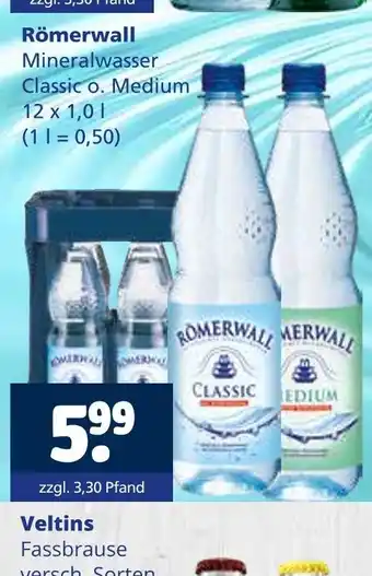 Getränkewelt Römerwall mineralwasser classic o. medium Angebot