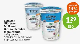 tegut Demeter gläserne molkerei bio-weidemilch joghurt mild Angebot