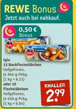 nahkauf Iglo 13 backfischstäbchen oder 15 fischstäbchen Angebot