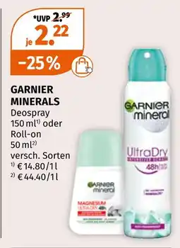 Müller Garnier minerals deospray oder roll-on Angebot