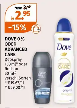 Müller Dove 0% oder advanced care deospray oder roll-on Angebot