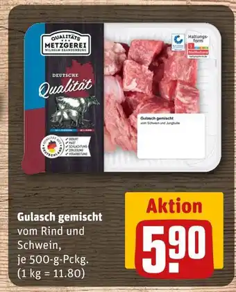 REWE Qualitäts metzgerei wilhelm brandenburg gulasch gemischt vom rind oder schwein Angebot