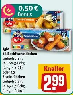 REWE Iglo 13 backfischstäbchen oder 15 fischstäbchen Angebot