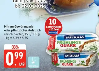 Edeka Milram gewürzquark oder pflanzlicher aufstrich Angebot