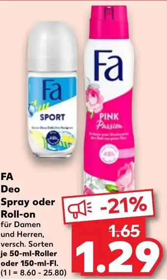 Kaufland FA Deo Spray oder Roll-on Angebot