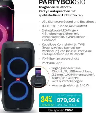 CITTI Markt JBL Tragbarer Bluetooth- Party-Lautsprecher mit spektakulären Lichteffekten PARTYBOX310 Angebot