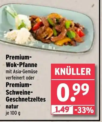 Wasgau Premium- Wok-Pfanne mit Asia-Gemüse verfeinert oder Premium- Geschnetzeltes natur Angebot