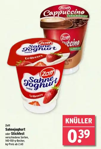 Wasgau Zott Sahnejoghurt oder Stichfest Angebot