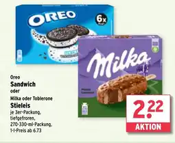 Wasgau Oreo Sandwich oder Milka oder Toblerone Stieleis Angebot