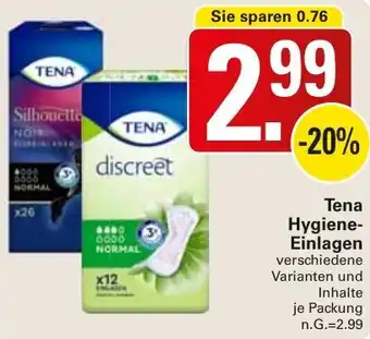 WEZ Tena Hygiene Einlagen Angebot