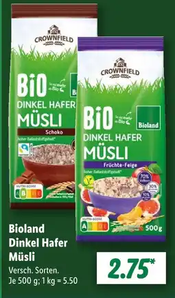 Lidl Crownfield bioland dinkel hafer müsli Angebot