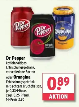 Wasgau Dr Pepper koffeinhaltiges Erfrischungsgetränk, verschiedene Sorten oder Orangina Erfrischungsgetränk Angebot