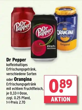 Wasgau Dr Pepper koffeinhaltiges Erfrischungsgetränk, verschiedene Sorten oder Orangina Erfrischungsgetränk Angebot