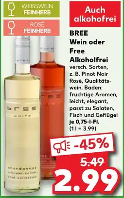 Kaufland BREE Wein oder Free Alkoholfrei Angebot