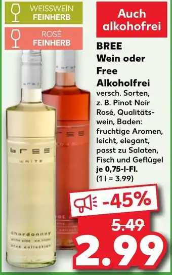 Kaufland BREE Wein oder Free Alkoholfrei Angebot