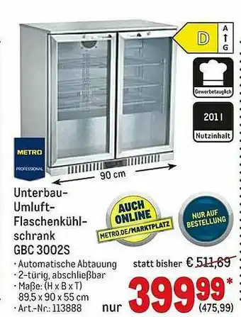 METRO Metro Professional Unterbau-umluft-flaschenkühlschrank Gbc 3002s Angebot