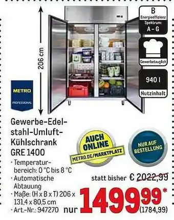 METRO Metro Professional Gewerbe-edelstahl-umluft-kühlschrank Gre 1400 Angebot