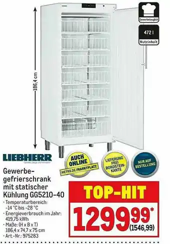 METRO Liebherr Gewerbegefrierschrank Mit Statischer Kühlung Gg5210-40 Angebot