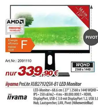 ACom PC Iiyama Prolite Led Monitor Sub2792qsn-b1 Angebot