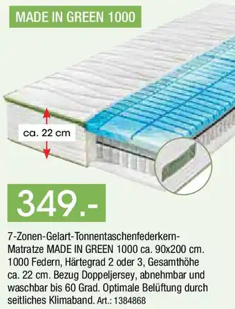 Zurbrüggen 7-Zonen-Gelart-Tonnentaschenfederkern Matratze MADE IN GREEN 1000 Angebot