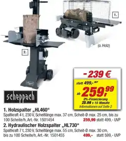 toom Baumarkt scheppach 2. Hydraulischer Holzspalter,,HL730" Angebot