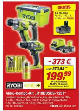 toom Baumarkt RYOBI ONE+ Akku-Combo-Kit,,R18DDSDS-125T" Angebot