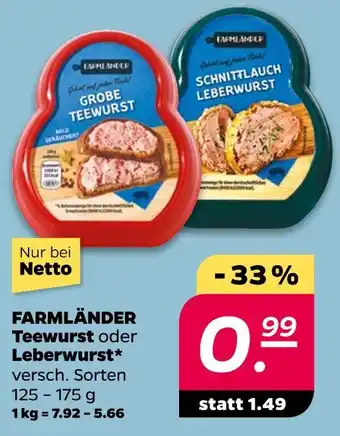 NETTO Farmländer teewurst oder leberwurst Angebot