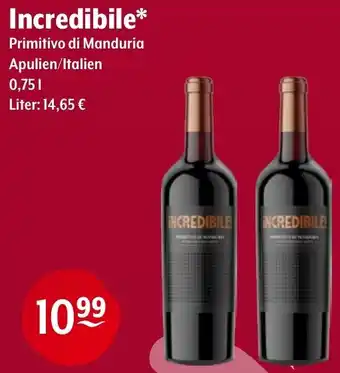 Getränke Hoffmann Incredibile Primitivo di Manduria Angebot