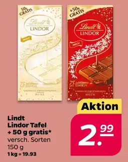 NETTO Lindt lindor tafel + 50 g gratis Angebot