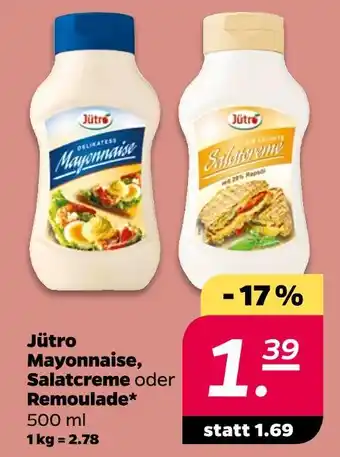 NETTO Jütro mayonnaise, salatcreme oder remoulade Angebot