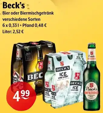 Getränke Hoffmann Beck's Bier oder Biermischgetränk Angebot