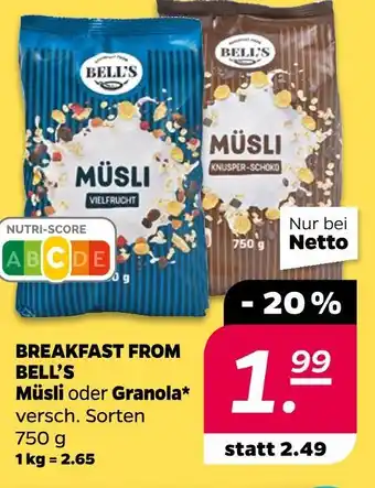 NETTO Breakfast from bell’s müsli oder granola Angebot