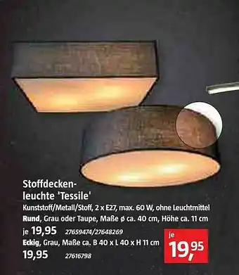 Bauhaus Stoffdeckenleuchte „tessile” Angebot