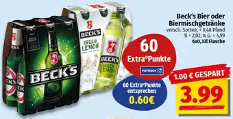 nah & gut Beck's Bier oder Biermischgetränke Angebot