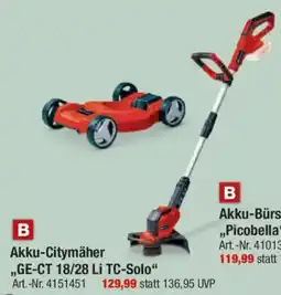 toom Baumarkt Einhell Akku-Citymäher ,,GE-CT 18/28 Li TC-Solo" Angebot