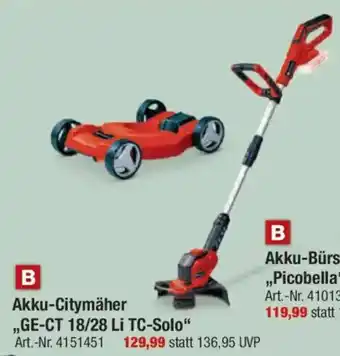 toom Baumarkt Einhell Akku-Citymäher ,,GE-CT 18/28 Li TC-Solo" Angebot