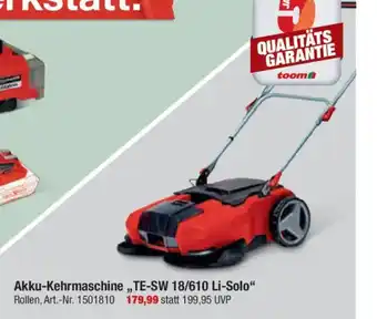 toom Baumarkt Einhell Akku-Kehrmaschine,,TE-SW 18/610 Li-Solo" Rollen, Art.-Nr. 1501810 Angebot