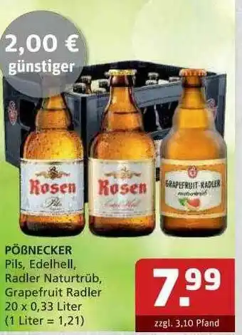 Getränke Quelle Pößnecker Pils, Edelhell, Radler Naturtrüb, Grapefruit Radler Angebot