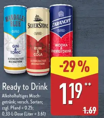 Aldi Nord Mandaley blue, silverstone, zaranoff ready to drink Angebot