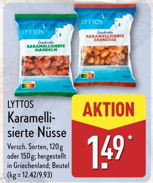 Lyttos karamellisierte mandeln oder karamellisierte erdnüsse Angebot ... Lyttos karamellisierte mandeln oder karamellisierte erdnüsse Angebot ...