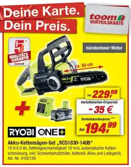 toom Baumarkt RYOBI ONE+ Akku-Kettensägen-Set „,RCS1830-140B" Angebot