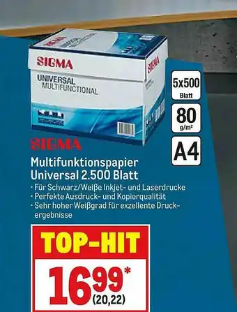 METRO Sigma Multifunktionspapier Universal 2.500 Blatt Angebot