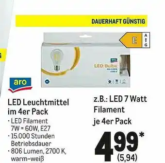 METRO Aro Led Leuchtmittel Im 4er Pack Oder E.b. Led 7 Watt Filament Angebot