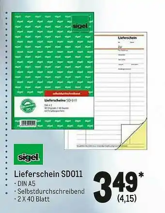 METRO Sigel Lieferschein Sd011 Angebot