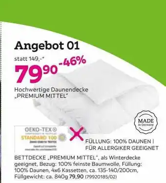 Mömax Hochwertige Dunendecke „premium Mittel“ Angebot