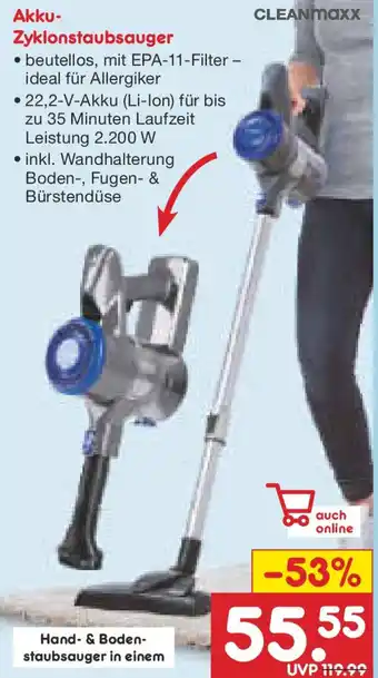 Netto Marken-Discount CLEANMaxx Akku- Zyklonstaubsauger Angebot