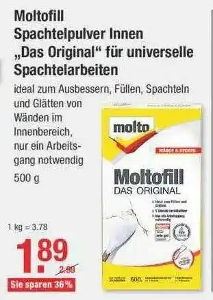 V Baumarkt Moltofill Spachtelpulver Innen Das Original Für Universelle Spachterlarbeiten Angebot